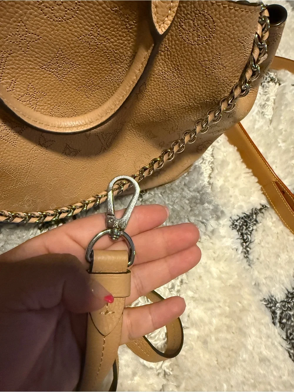 Louis Vuitton Tan Leather Bucket Tote with Silver Hardware